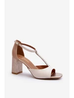 Skórzane Sandały Na Słupku Laura Messi 2759 Beżowe