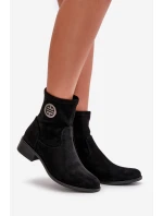 Botki Damskie Zapinane Na Zamek Z Ozdobnym Detalem Eko Zamszowe Czarne Lerioria