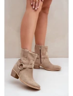 Topánky z prírodnej semišovej kože na podpätku Bright beige Zazoo 3444/2