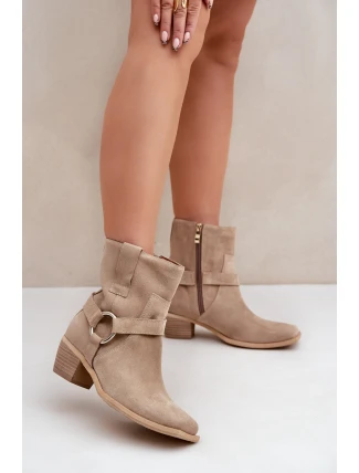Topánky z prírodnej semišovej kože na podpätku Bright beige Zazoo 3444/2