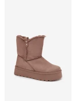 Damskie Śniegowce Na Platformie Z Futerkiem Ciemnobeżowe Evelira