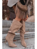 Wsuwane Kozaki Damskie Na Szpilce Z Eko Zamszu Beżowe Noretta