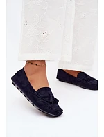 Dámske mokasíny s okrajmi z imitácie semišu Dark Blue Linden