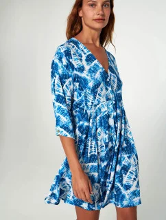 Šaty s potlačou a gombíkmi 20449 biela a modrá - Vamp