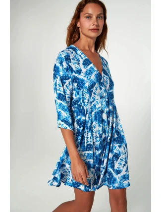 Šaty s potlačou a gombíkmi 20449 biela a modrá - Vamp Šaty s potlačou a gombíkmi 20449 biela a modrá - Vamp
