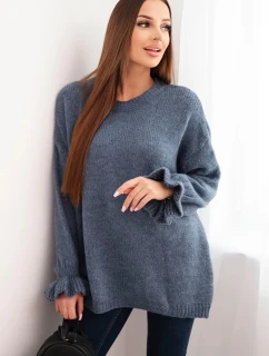 Dámsky džínsový sveter z mohéru a vlny voľného strihu