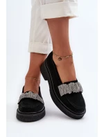 Zazoo 3419 Mokasyny Damskie Zamszowe Z Ozdobnym Paseczkiem Czarne