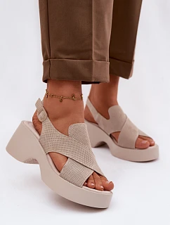 Dámske kožené sandále na platforme S.Barski LR61-7005 Beige