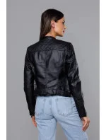 Čierna bunda ramoneska z ekokože so stojačikom (AX-805)