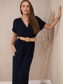 Kombinéza s ozdobným opaskom v páse námornícka farba