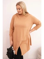 Dámska bavlnená blúzka asymetrická s vyhrnutými rukávmi Bright Camel