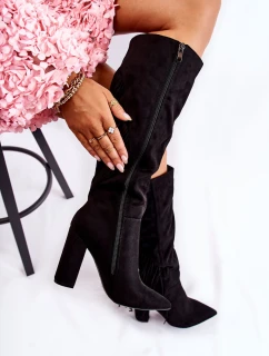 Zamszowe Kozaki Z Frędzlami Czarne Avilla