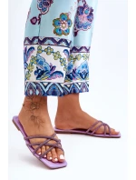 Damskie Klapki Z Paseczkami I Dżetami Fioletowe Leomi