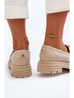 Skórzane Mokasyny Damskie Z Ozdobą Laura Messi 2780 Beżowe