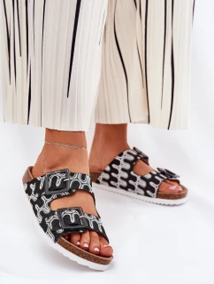 Klapki Damskie Z Klamrami I Brokatem S.Barski RB51-006 Czarne