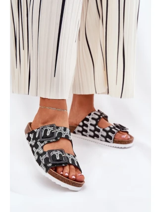 Klapki Damskie Z Klamrami I Brokatem S.Barski RB51-006 Czarne