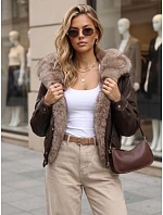 Dámska zimná kožená bunda s kožušinou, hnedá, FashionStreet TY5976 Dámska zimná kožená bunda s kožušinou, hnedá, FashionStreet TY5976