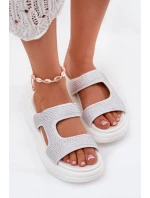 Zdobione Klapki Damskie Na Platformie Białe Jestella