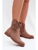 Dámské kotníkové boty na nízkém podpatku s krajkovým vzorem S.Barski HY61-8025 Hnědé