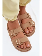 Dámské pantofle s zlatými sponami tmavě béžové Pelorin