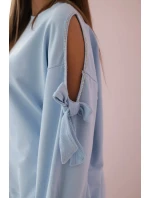 Súprava mikiny s mašľou na rukávoch a legínami modrá