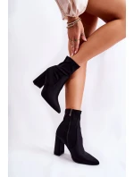 Damskie Botki Materiałowe Na Obcasie Czarne Amile
