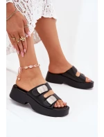 Klapki Damskie Z Paskami Eko Skórzane Czarne Falenisse