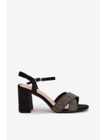 Sandały Damskie Na Słupku Czarne Almera