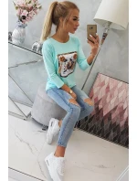 Blúzka s 3D grafikou a zdobenými volánikmi mint Blúzka s 3D grafikou a zdobenými volánikmi mint