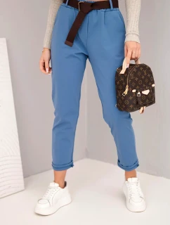 Dámske bavlnené nohavice s opaskom a rozšírenými nohavicami z džínsoviny
