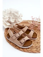 Sandałki Dziecięce Na Korkowej Platformie Zapinane Na Rzep Beżowe Rorria