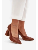 Skórzane Czółenka Lewski 3117 Ciemnobrązowe