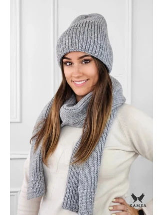Súprava čiapky a šálu K.23.230.06 sivá - Kamea