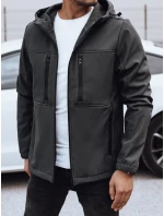 Pánska prechodná softshellová bunda s kapucňou tmavosivá FashionStreet TX4817