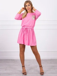 Šaty s flitrovým vreckom svetlo ružové