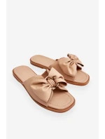Dámske kožené papuče s mašľou Beige Becky