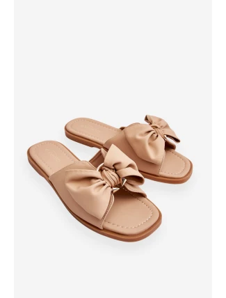 Dámske kožené papuče s mašľou Beige Becky