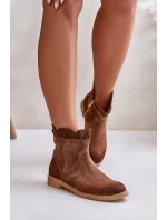 Niskie Botki Damskie Na Płaskim Obcasie Zamszowe Lewski 3624 Brązowe