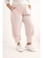 Dámske plus veľkosť nohavice s nízkym sedom a elastickým pásom Dark Powder Pink
