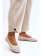 Ażurowe Błyszczące Baleriny Damskie Beżowe Visionary