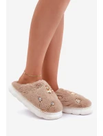 Futrzane Kapcie Z Przypinkami Ciemnobeżowe Ivelfedi