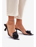 Transparentne Sandały Na Szpilce Z Ozdobnym Kwiatem Czarne Risalie