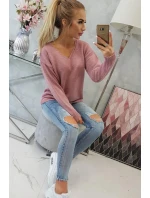 Sveter s výstrihom do V tmavo ružový