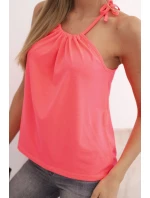 Dámske bavlnené tielko s kravatou na krku Pink Neon