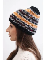 Dámska zimná čiapka s farebnou priadzou a elastickou šnúrkou K352 black+orange neon