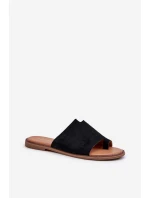 Damskie Zamszowe Klapki Japonki Czarne Amite