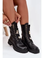 Botki Workery Damskie Z Przypinkami Ocieplane Czarne Lomina