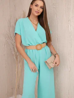 Kombinéza s ozdobným pásom svetlá mentolová