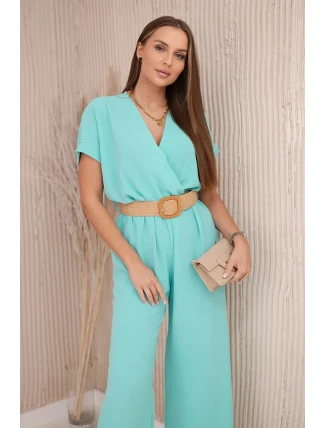 Kombinéza s ozdobným pásom svetlá mentolová