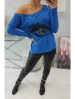 Blúzka s potlačou a dlhším chrbtom, nevädza modrá Blúzka s potlačou a dlhším chrbtom, nevädza modrá